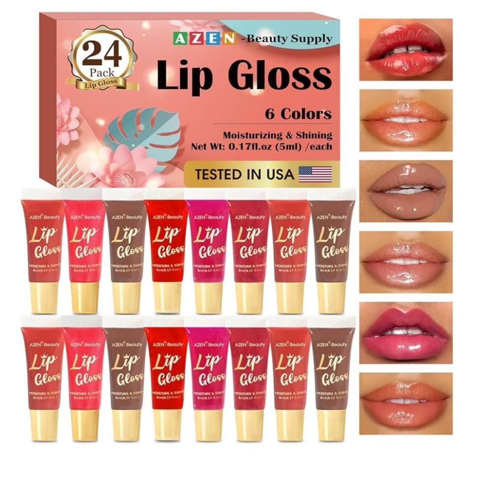 24 Pack Lip Gloss Set, Lip Oil for Dry Cracked Lips Moisturizing with Vi…
